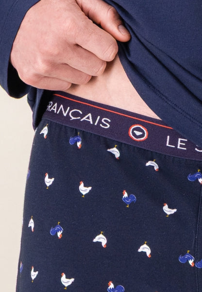Ensemble pyjama haut et pantalon à motif coq marine en coton - Pyjama Haut Manches Longues Et Bas De Pyjama Long Tont Coq