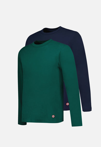 Lot de 2 T-shirt manches longues marine et vert sapin en coton - T-shirts manches longues Superbe Marine Vert Sapin