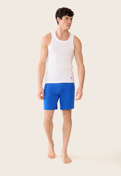 Ensemble pyjama débardeur et short en coton - Pyjama haut sans manches Fulminant blanc et bas de pyjama court Invincible bleu nautique