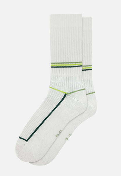 Chaussettes de sport mi-hautes à motif laser blanc jaune anis en coton - Wilfried Laser Blanc Jaune Anis
