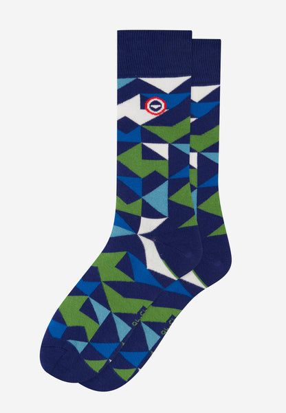 Chaussettes mi-hautes indigo Mosaïque fantaisie - Lucas Mosaïque Indigo