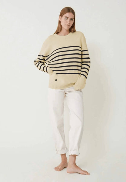 Pull mixte en laine française - Lude Marinière Ecru Marine