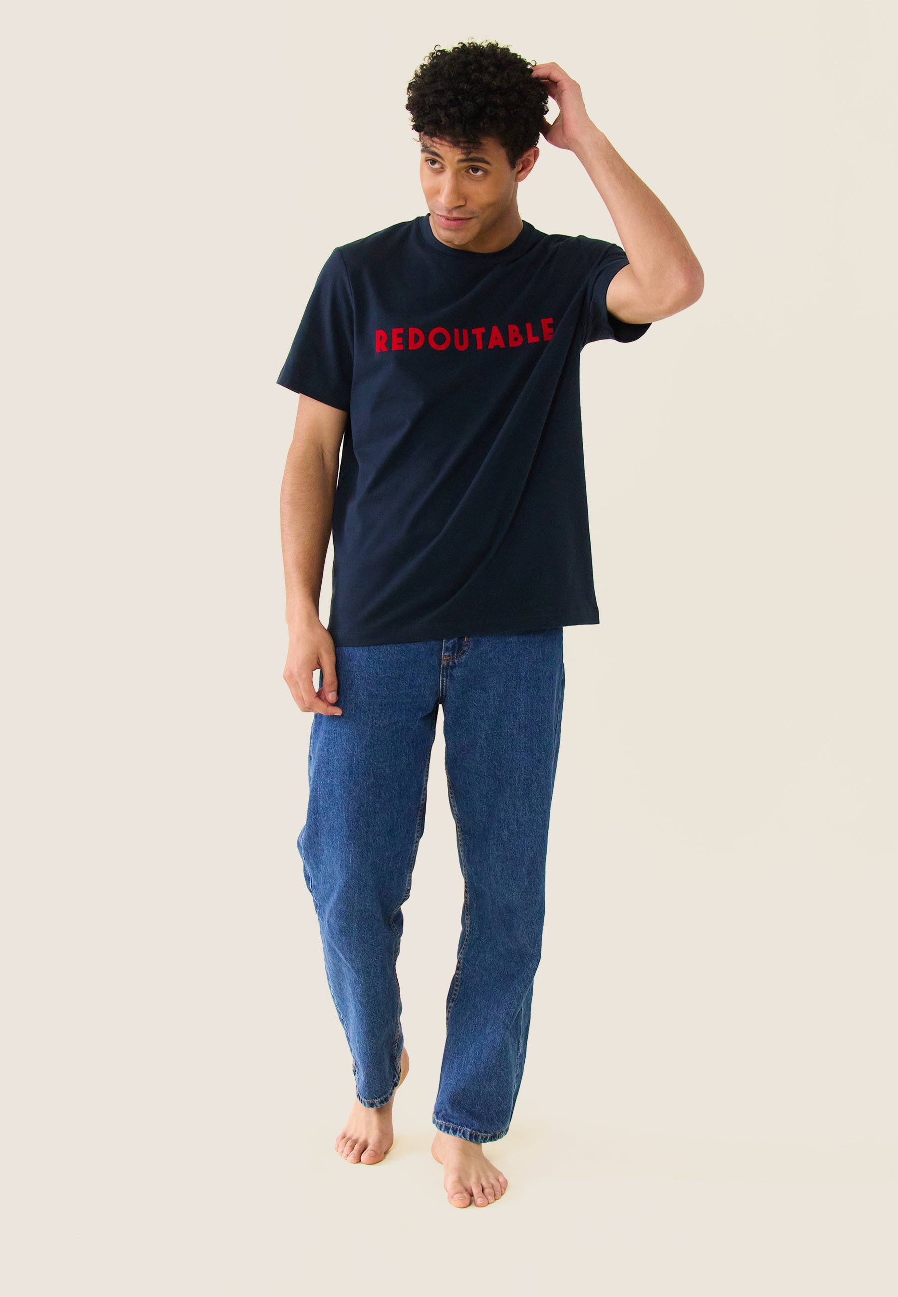 T-shirt mixte col rond en coton - Jean-P Marine