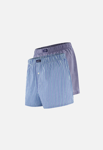 Lot de 2 caleçons en coton - Caleçons Rayures Bleu Océan Chambray