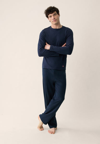 Ensemble pyjama haut et pantalon bleu marine en coton - Pyjama Haut Manches Longues Superbe Et Bas De Pyjama Long Indomptable Marine