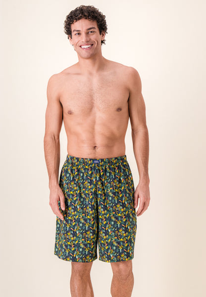 Bas de pyjamas court à motif jungle en coton - Fredy Jungle Kaki Veronese