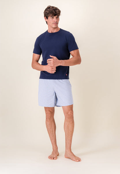 Ensemble pyjama haut et short en coton - Pyjama Haut Manches Courtes Formidable Marine Et Bas De Pyjama Court Invincible Bleu Ciel Chiné
