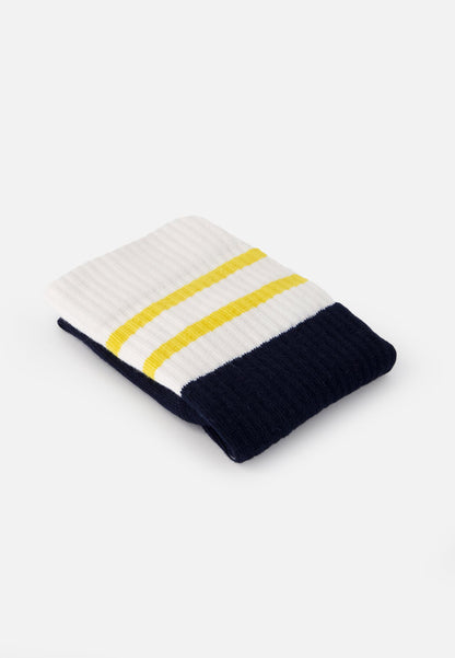 Chaussettes de sport mi-hautes rayées jaune et bleu marine - Wilfried Bloc Jaune Citron Marine