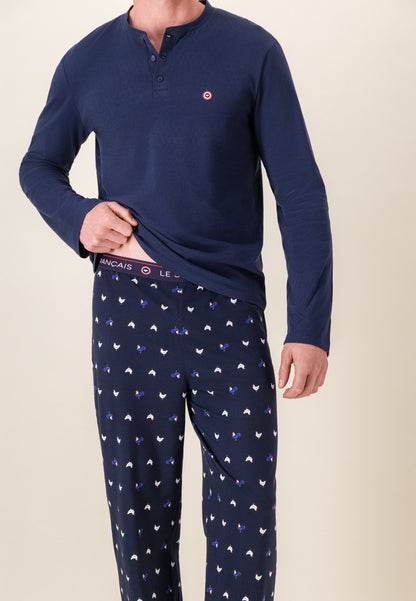 Ensemble pyjama haut et pantalon à motif coq marine en coton - Pyjama Haut Manches Longues Et Bas De Pyjama Long Tont Coq