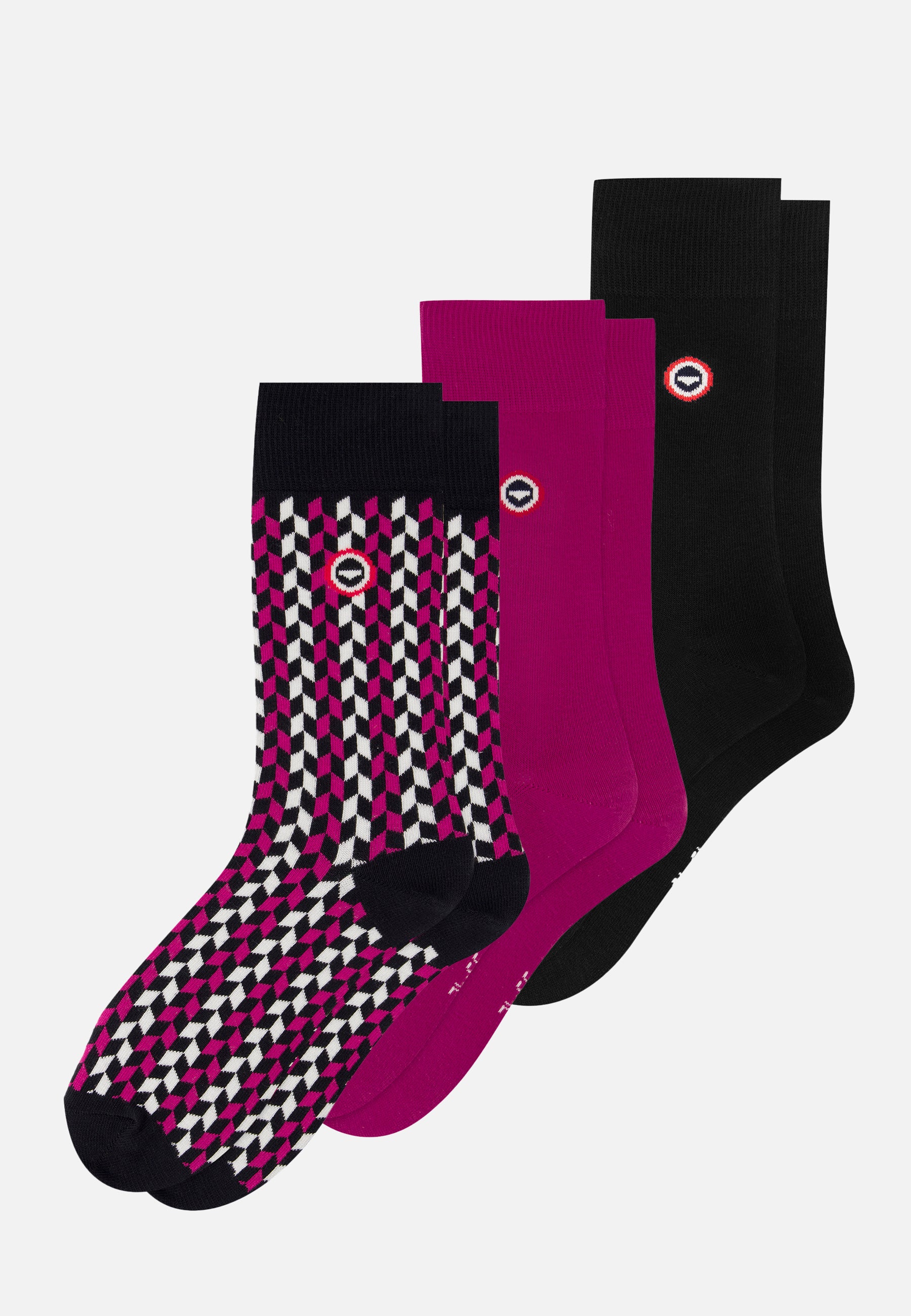 Pack of 3 mid-calf cotton socks - Fuchsia Black Socks Fuchsia Dart