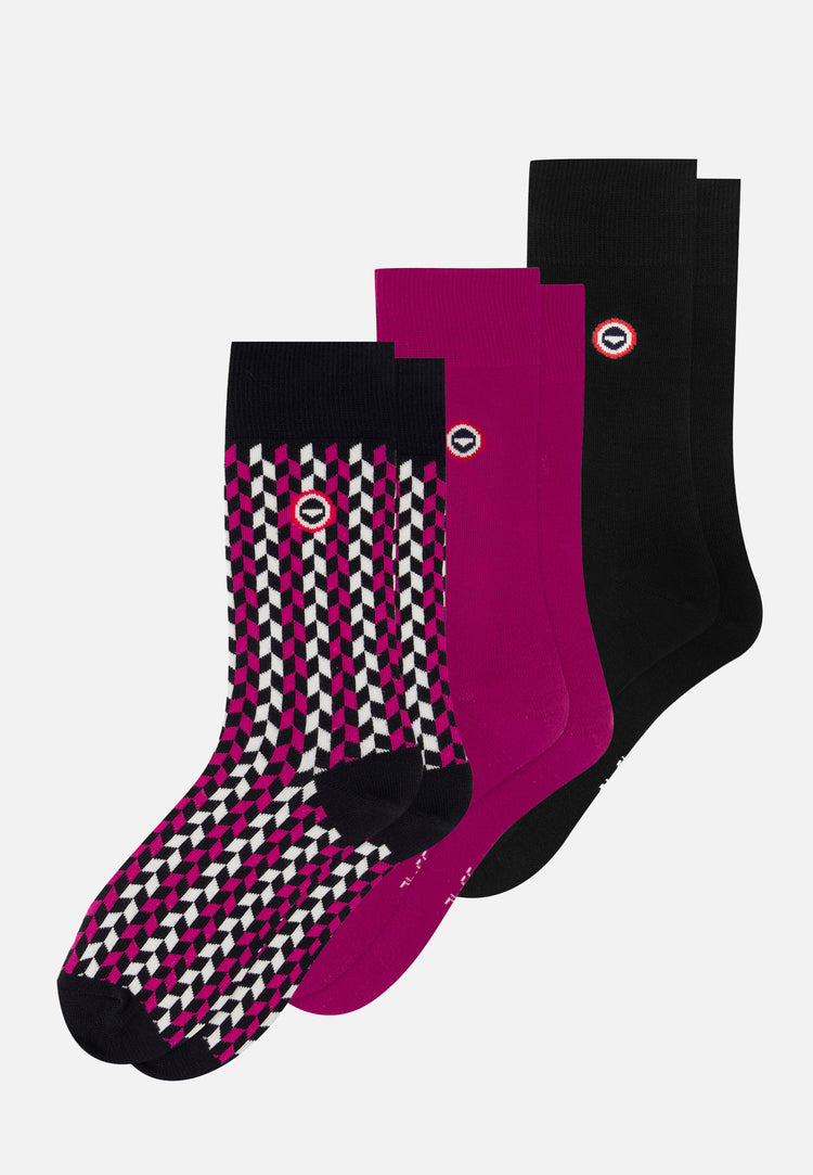 Lot de 3 chaussettes mi-hautes en coton - Chaussettes Fuchsia Noir Fléchette Fuchsia - Le Slip Français - 1