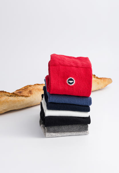 Pack of 7 mid-calf cotton socks - Black Grey White Navy Blue Red Socks