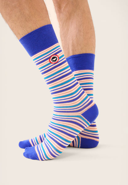 Mid-calf blue striped socks - Lucas Mattress Stripe Ocean Blue