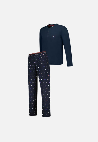 Ensemble pyjama haut et pantalon à motif coq marine en coton - Pyjama Haut Manches Longues Et Bas De Pyjama Long Tont Coq