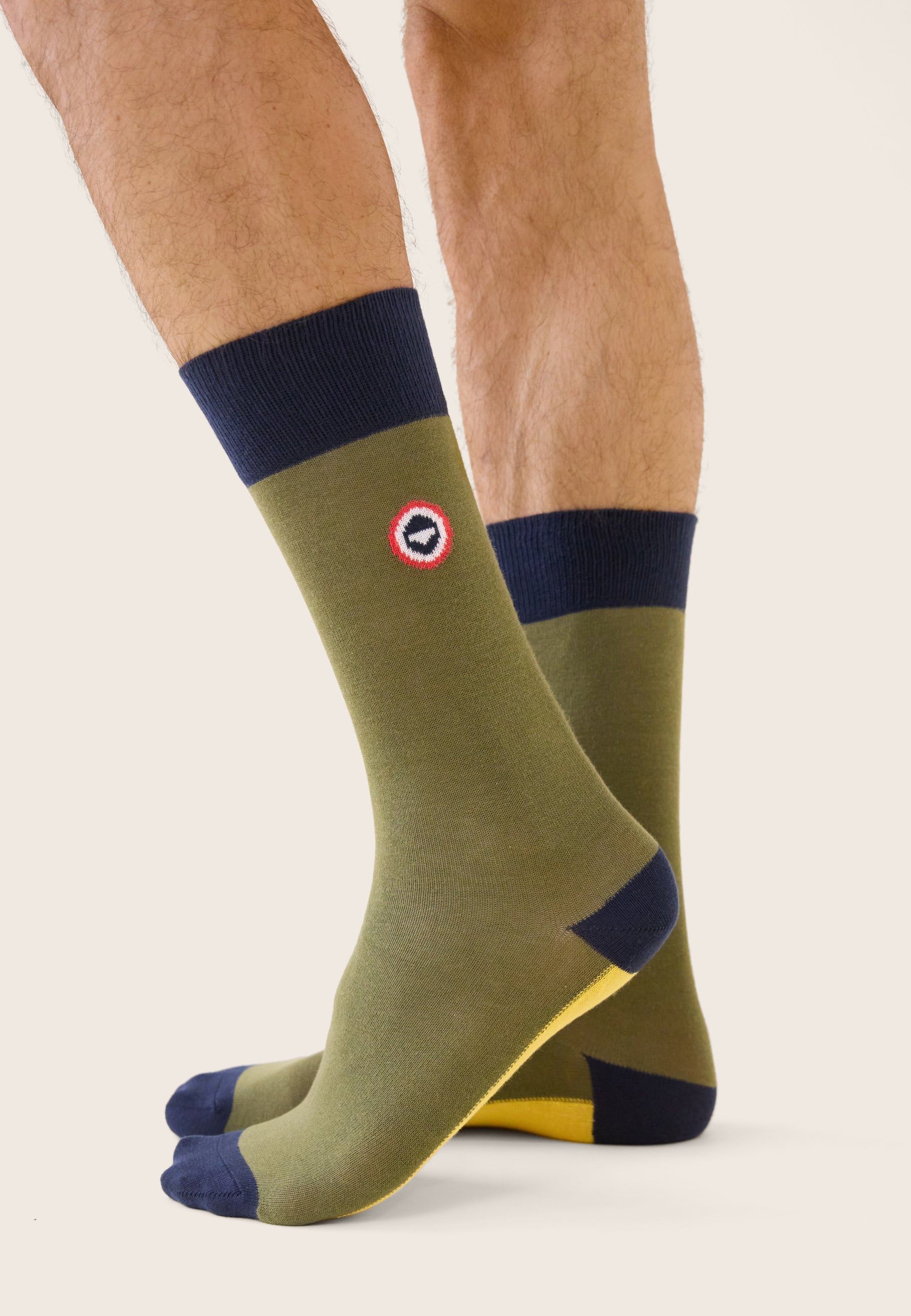 Chaussettes mi-hautes kaki fantaisie - Lucas Bloc Marine Kaki Veronese Jaune Citron