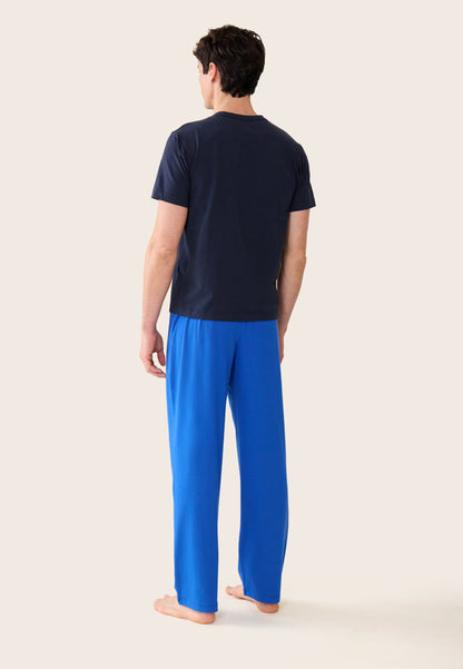 Ensemble pyjama haut marine et pantalon bleu en coton - Pyjama haut manches longues formidable marine et bas de pyjama long indomptable bleu nautique