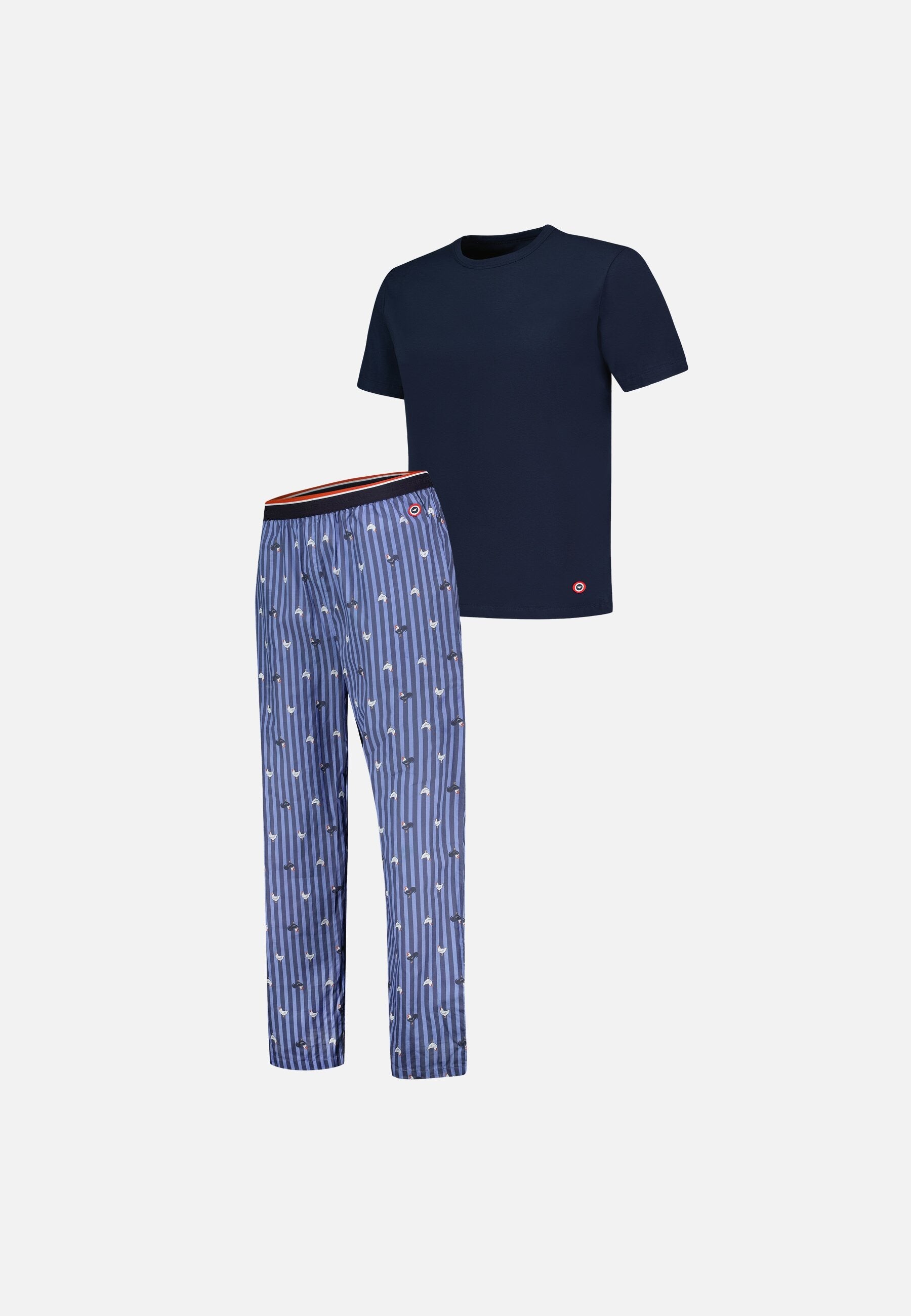 Ensemble pyjama haut et pantalon bleu en coton - Pyjama Haut Manches Courtes Formidable Et Bas De Pyjama Long Bastien Rayures Coq