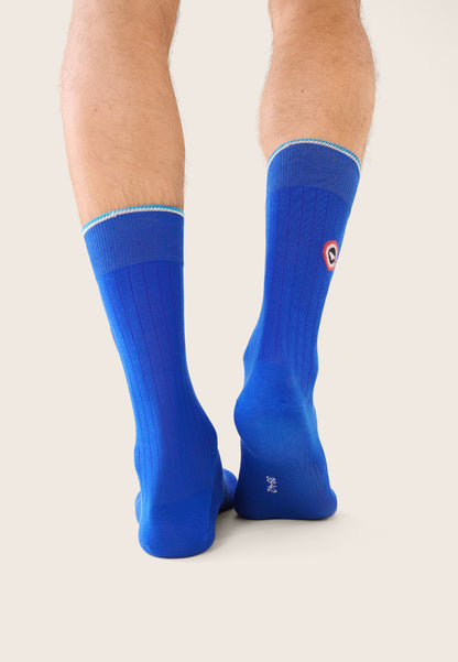 Chaussettes mi-hautes bleu en fil d'Écosse - Nessy Bleu Nautique