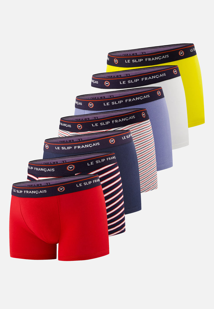 Lot de 7 boxers en coton - Semainier de Boxers Petit Joseph Rouge Rayure Tricolore Marine Rayure Bleu Blanc Rouge Blanc Bleu Jean Tournesol - Le Slip Français - 1