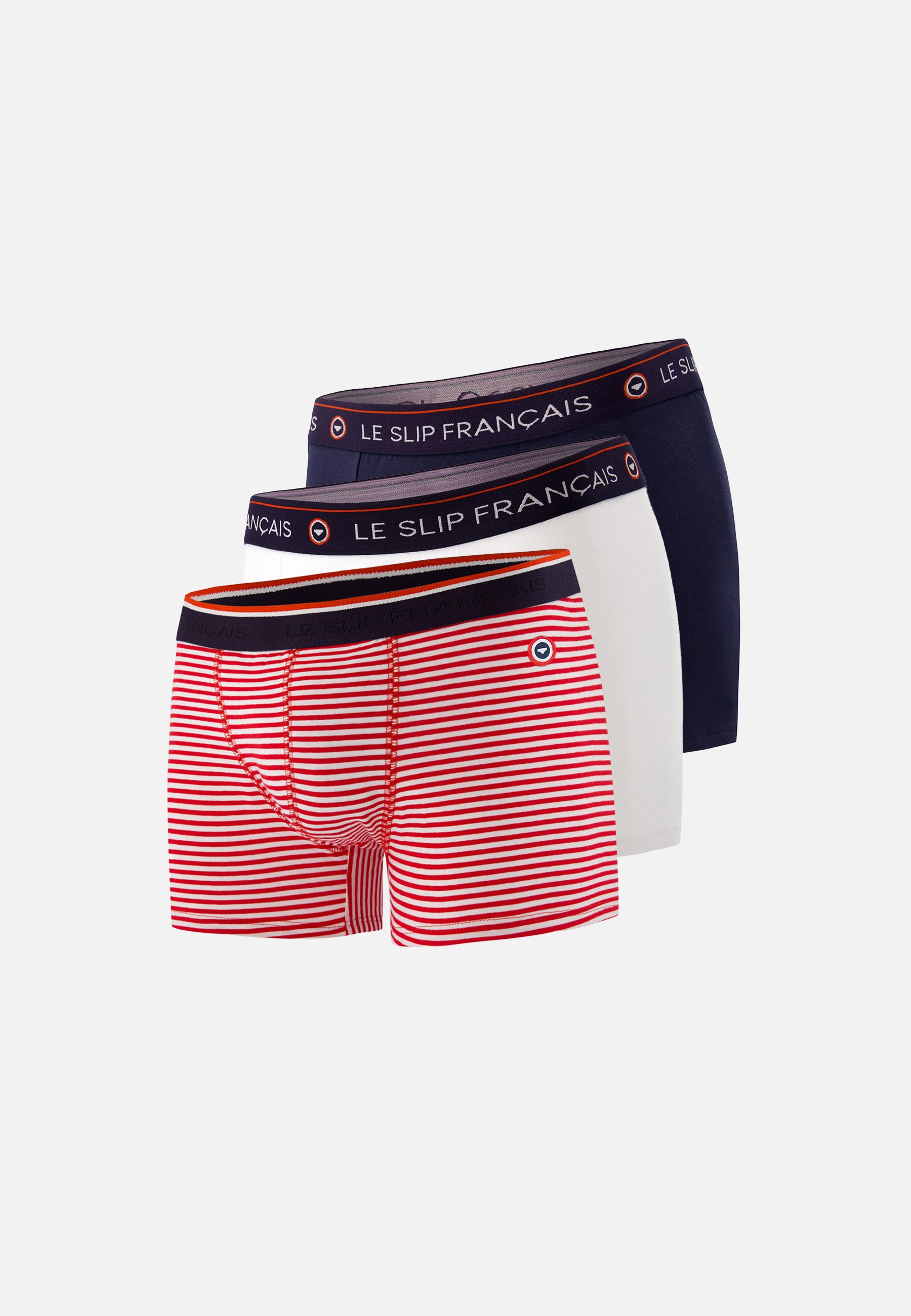 Lot de 3 boxers en coton - Boxers Marine Marinière Rouge Blanc