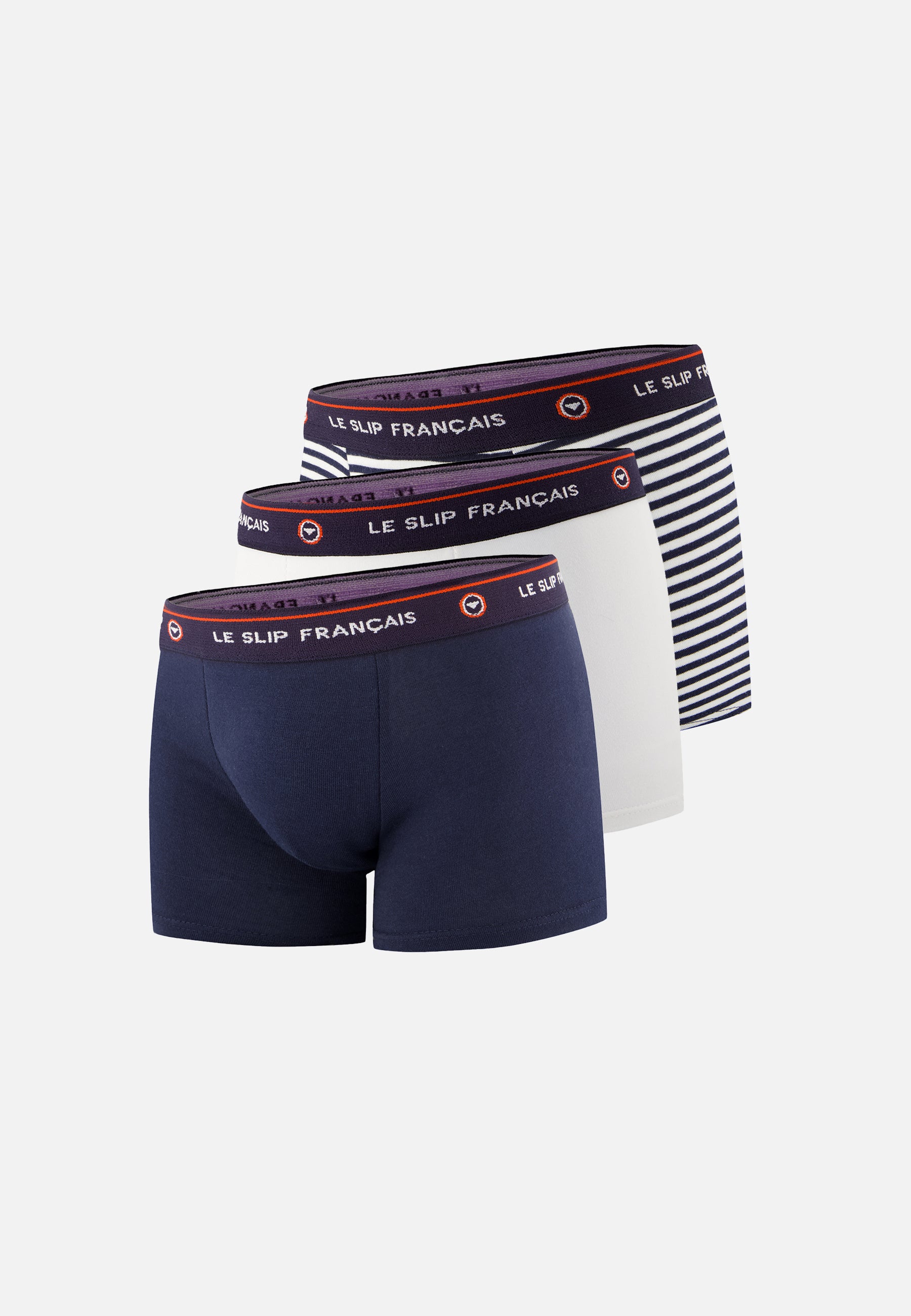 Lot de 3 Boxers Enfant en coton - Boxers  Marine Blanc Marinière