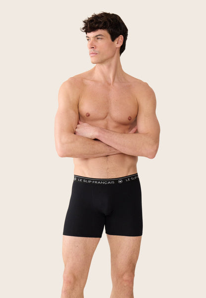 Lot de 3 boxers longs en coton - Boxers Longs Marine Bleu Jean Noir