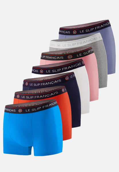Pack of 7 cotton boxers - Navy Blue Neon Grey Heather Woodland Pink White Denim Blue Clay Red