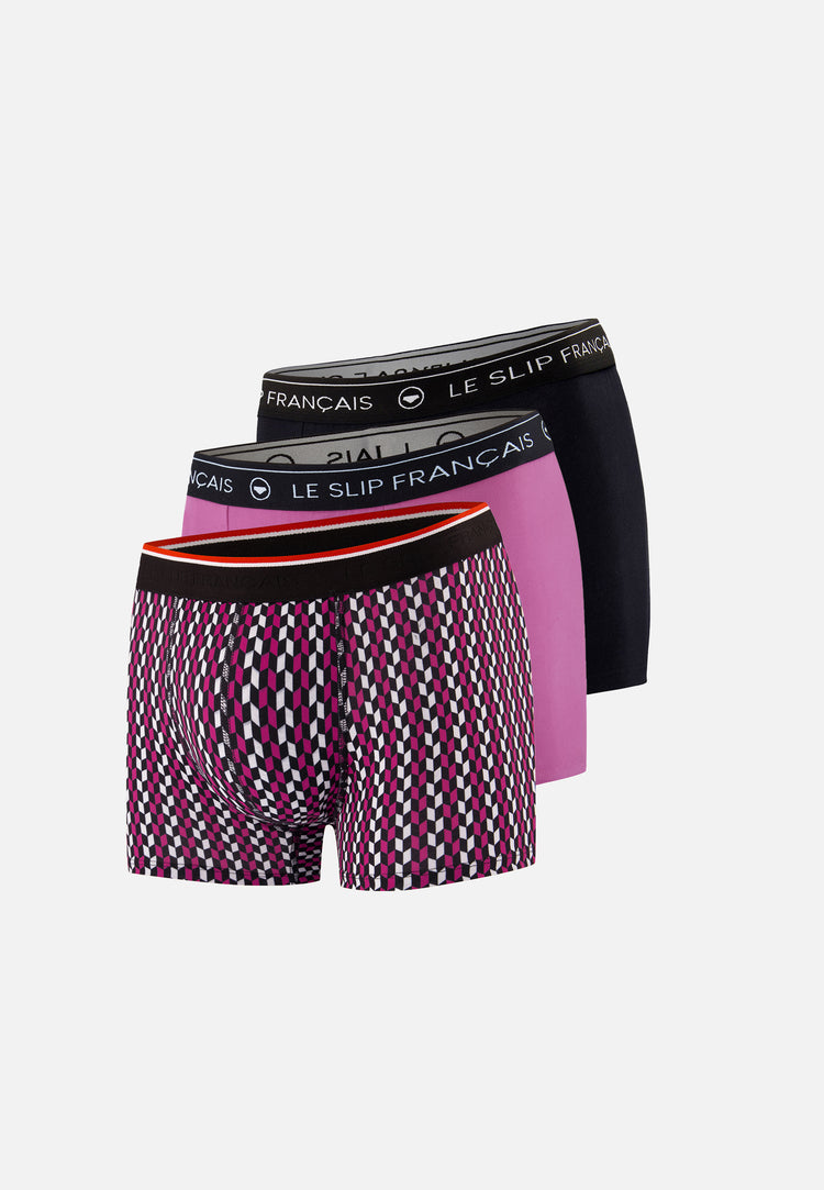 Lot de 3 boxers en coton - Boxers Fuchsia Noir Fléchette Fuchsia - Le Slip Français - 1