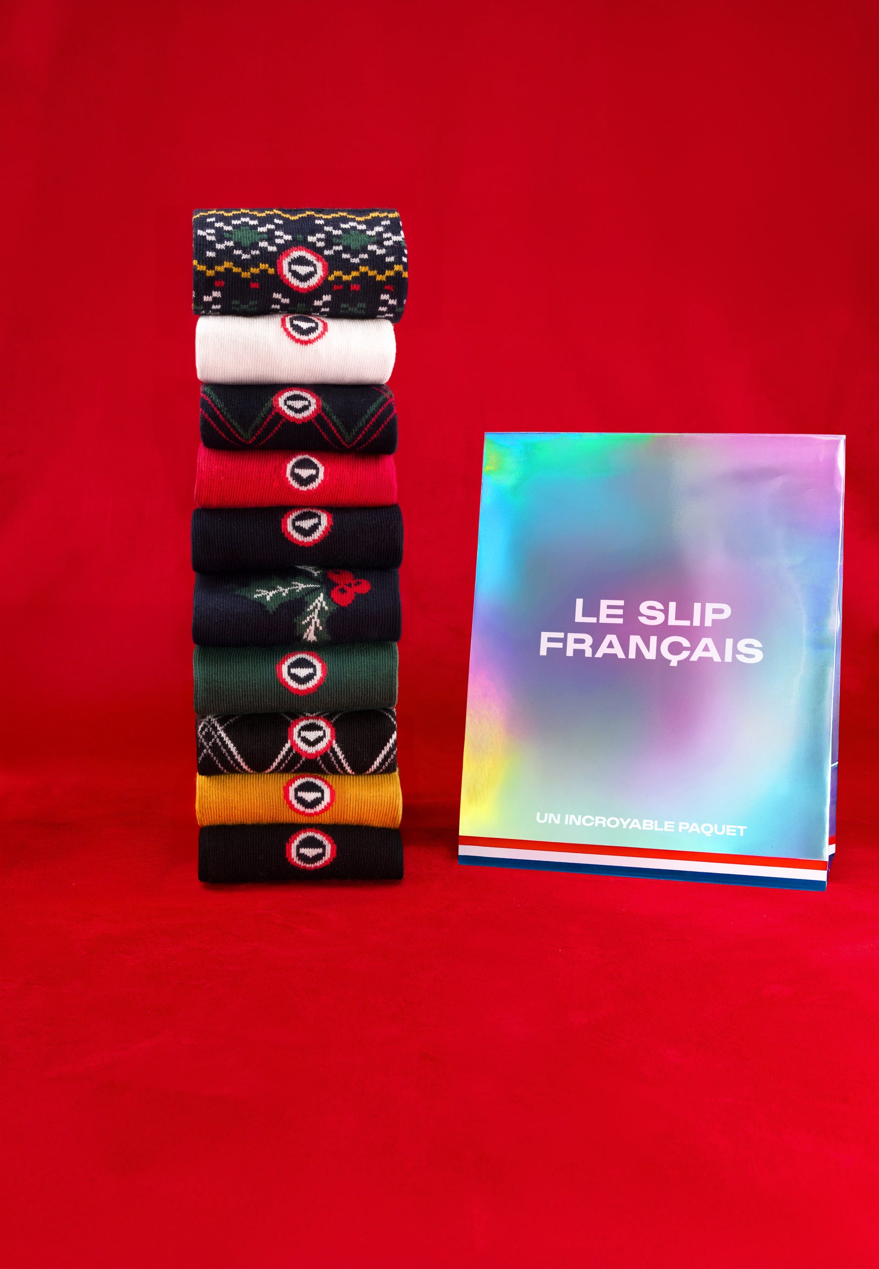 Lot de 10 chaussettes mi-hautes en coton - Chaussettes Marine Vert Sapin Rouge Cerise DemiBloc Flocon Moutarde Houx Blanc Tartan Noir Noir