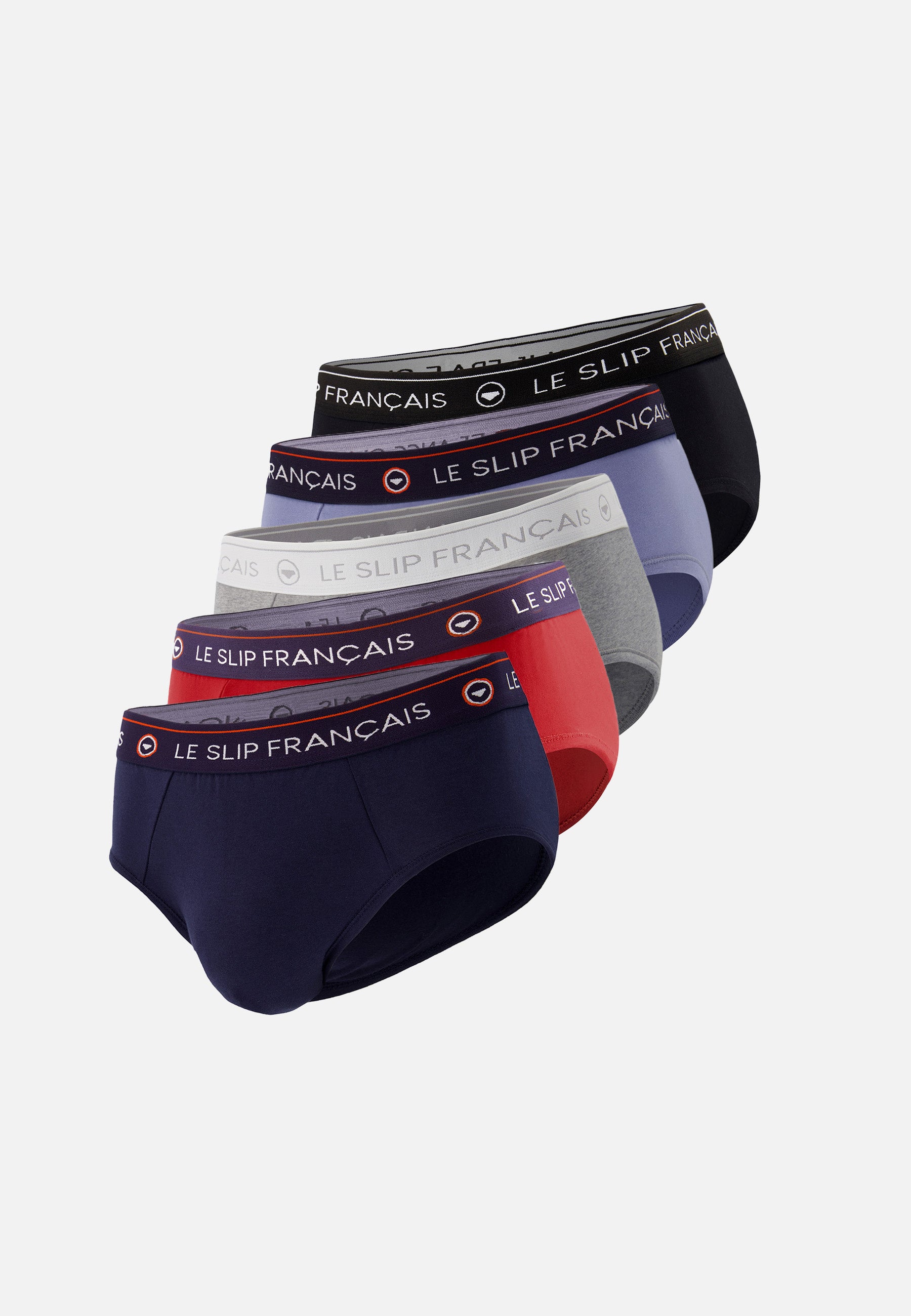 Lot de 5 slips en coton - Slips Noir Bleu Bleu Marine Gris Chiné Rouge