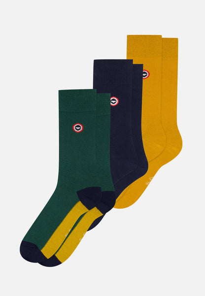 Pack of 3 mid-calf cotton socks - Demibloc Socks Fir Green Navy Mustard