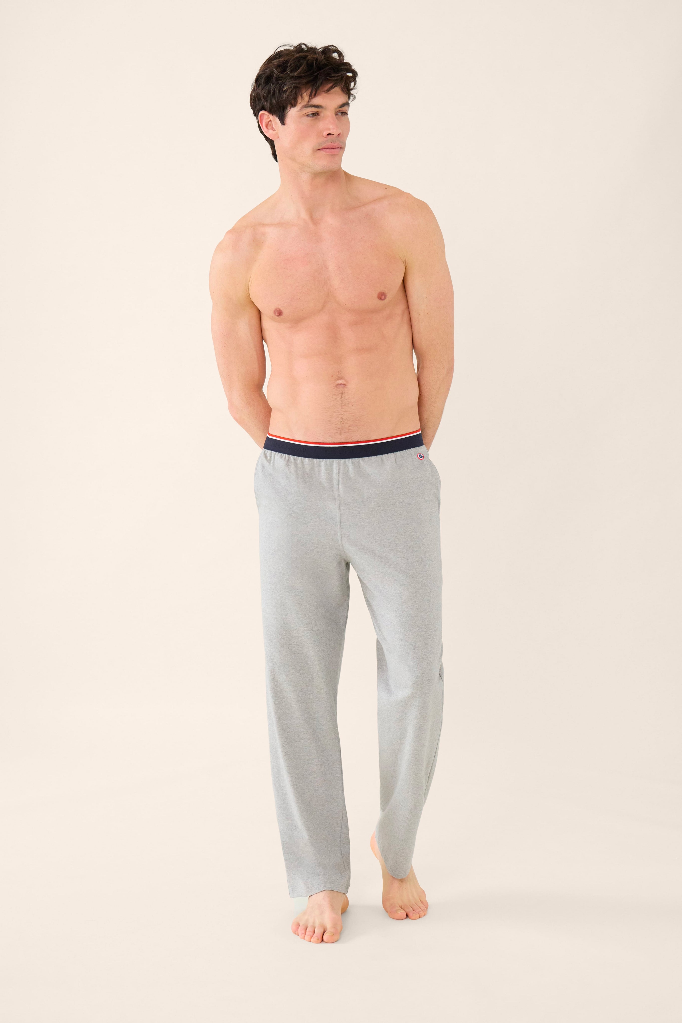 Cotton pajama bottoms - Toudou Grey Heather - embroidery
