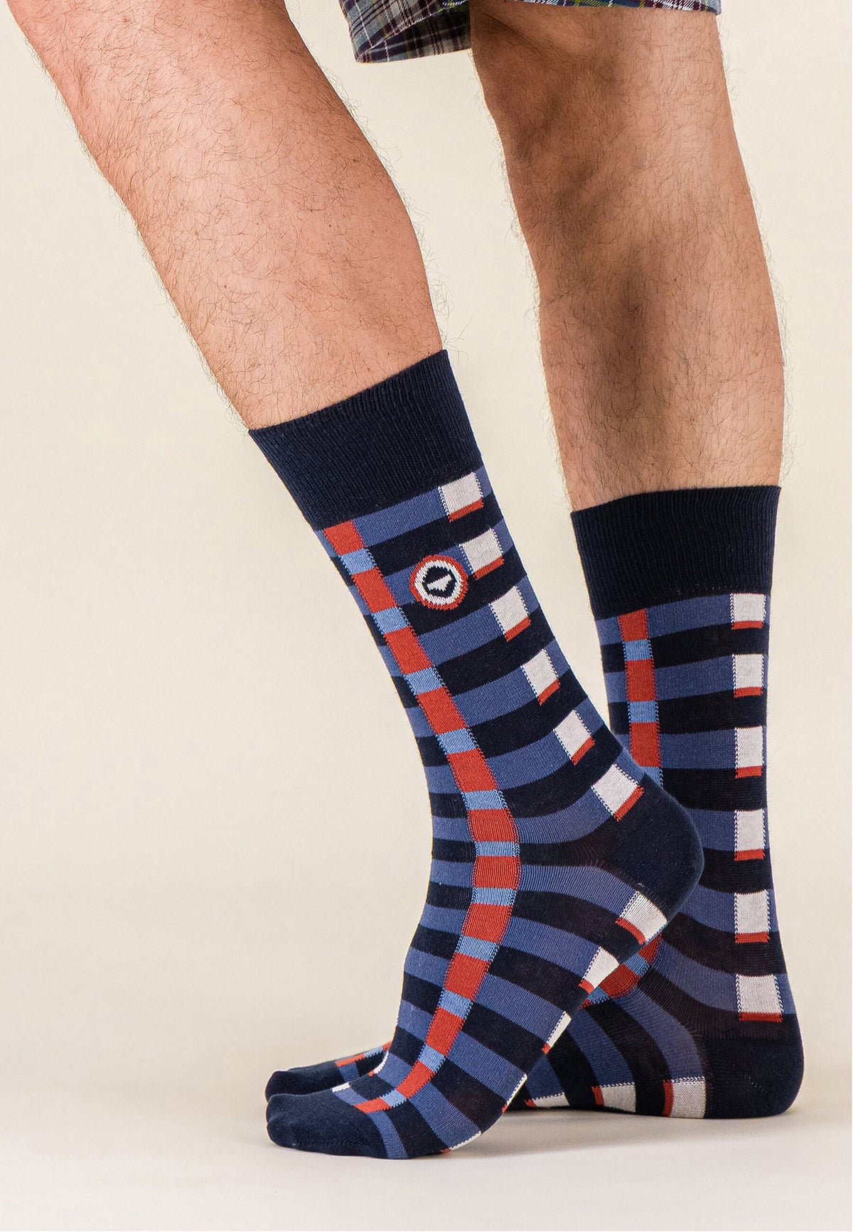 Lot de 7 chaussettes en coton - Chaussettes Mosaïque Rouge Brique Bleu Jean Acier Marine Blanc Marinière Bleu