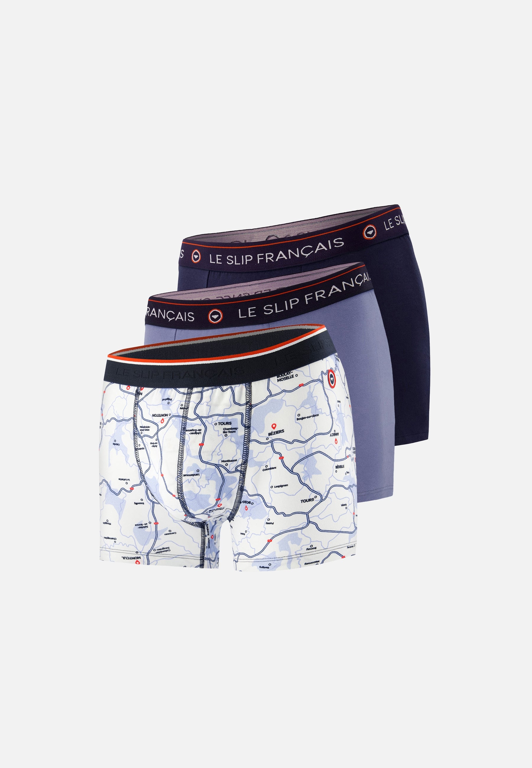 Lot de 3 boxers en coton - Boxers France En Slip Bleu Jean Marine