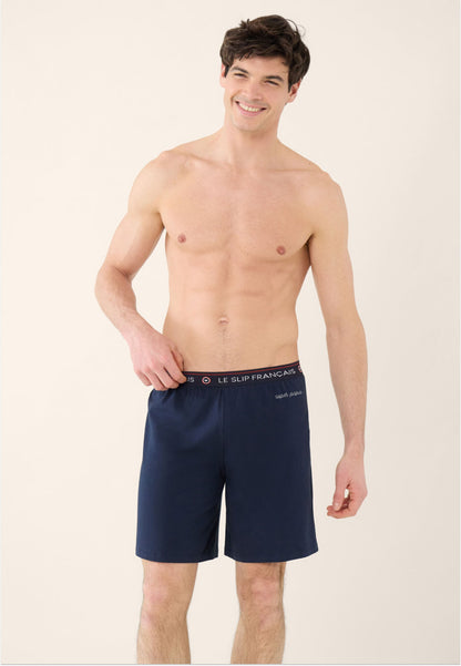 Bas de pyjama court bleu marine en coton - Invincible Marine Brodé Super Papa