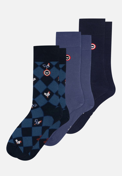 Lot de 3 chaussettes mi-hautes - Chaussettes Losanges Coq Acier Marine