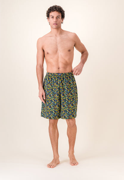 Bas de pyjamas court à motif jungle en coton - Fredy Jungle Kaki Veronese