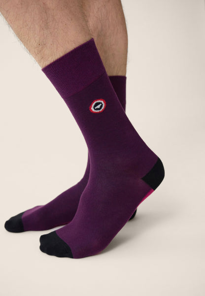 Chaussettes mi-hautes prune fantaisie - Lucas Demi Bloc Prune