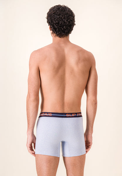 Lot de 3 boxers longs en coton - Boxers Longs Rayures Coq Bleu Ciel Chiné Marine