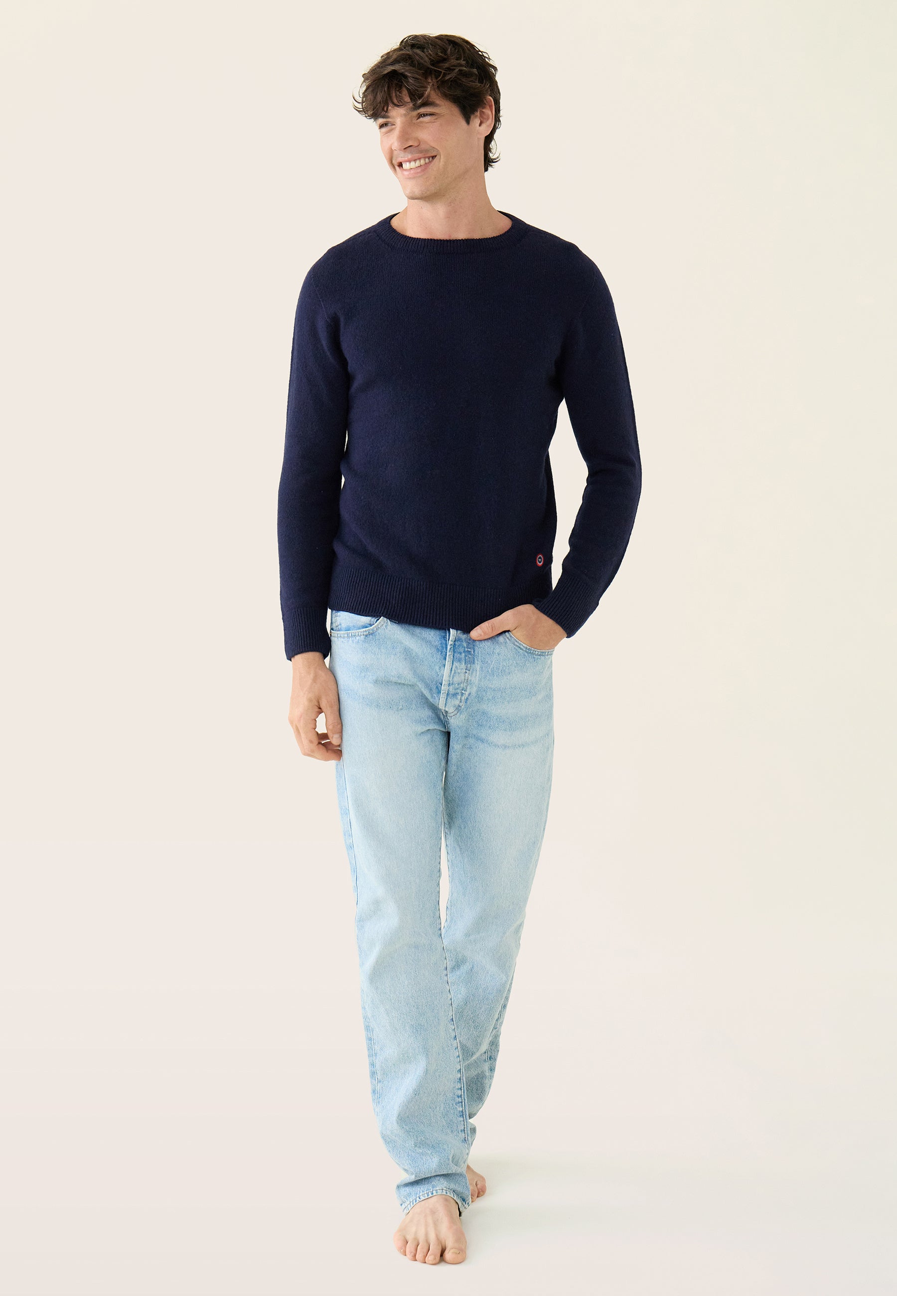 Men's navy blue knitted sweater - Jean Pull Marine