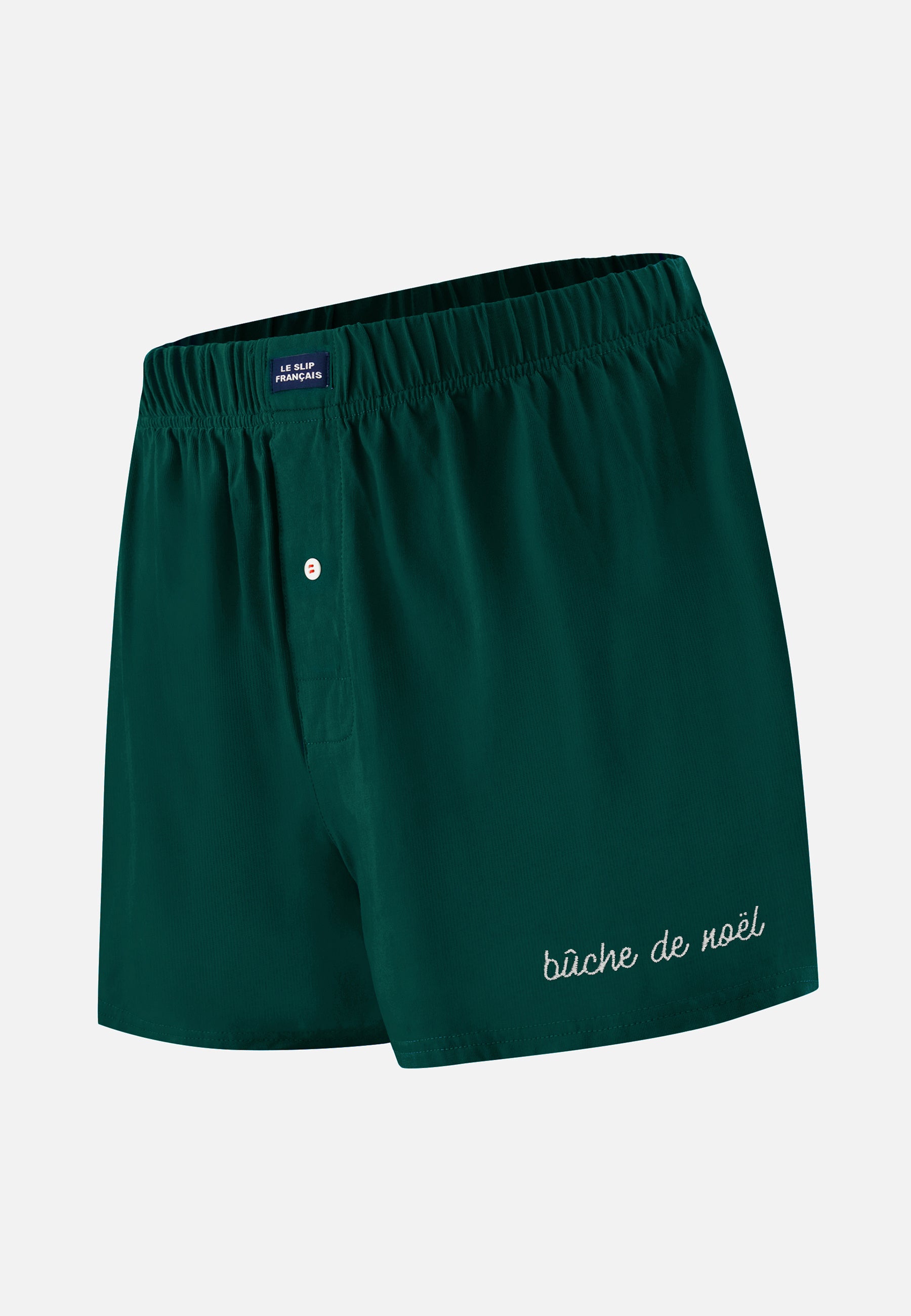 Caleçon vert sapin en jersey de coton - Fredo Vert Sapin Brodé Bûche de Noël