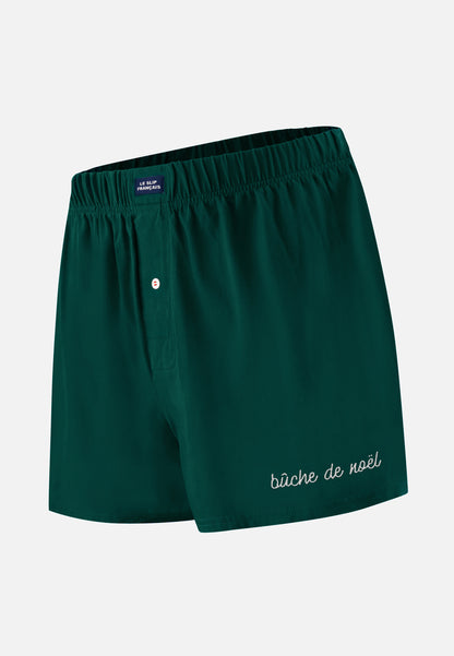 Caleçon vert sapin en jersey de coton - Fredo Vert Sapin Brodé Bûche de Noël