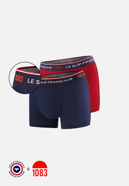 Lot de 2 boxers en coton bio - Boxers Marine Rouge - Collab 1083