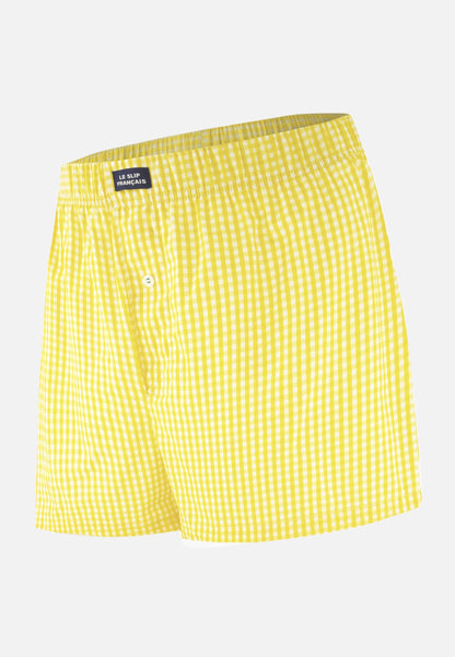 Caleçon à carreaux jaune en coton - Jacques Vichy Jaune Citron