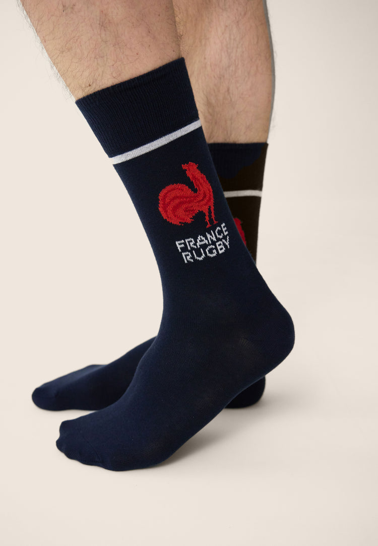 Lot de 2 chaussettes mi-hautes en coton - Chaussettes XV De France Rugby Marine Rouge Cerise - Le Slip Français - 1