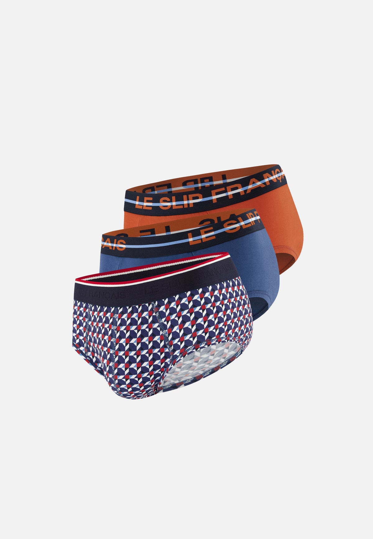 Lot de 3 slips en coton - Slips Puzzle Acier Bleu Acier Rouge Brique