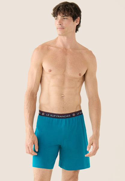 Bas de pyjama court bleu en coton - Invincible Topaz