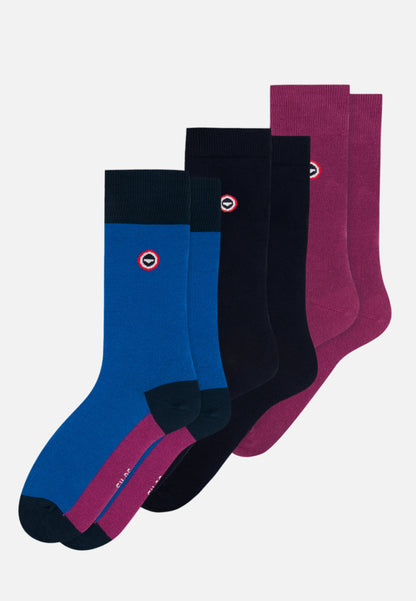Lot de 3 chaussettes mi-hautes - Chaussettes Purple Bloc Eblouissant Marine