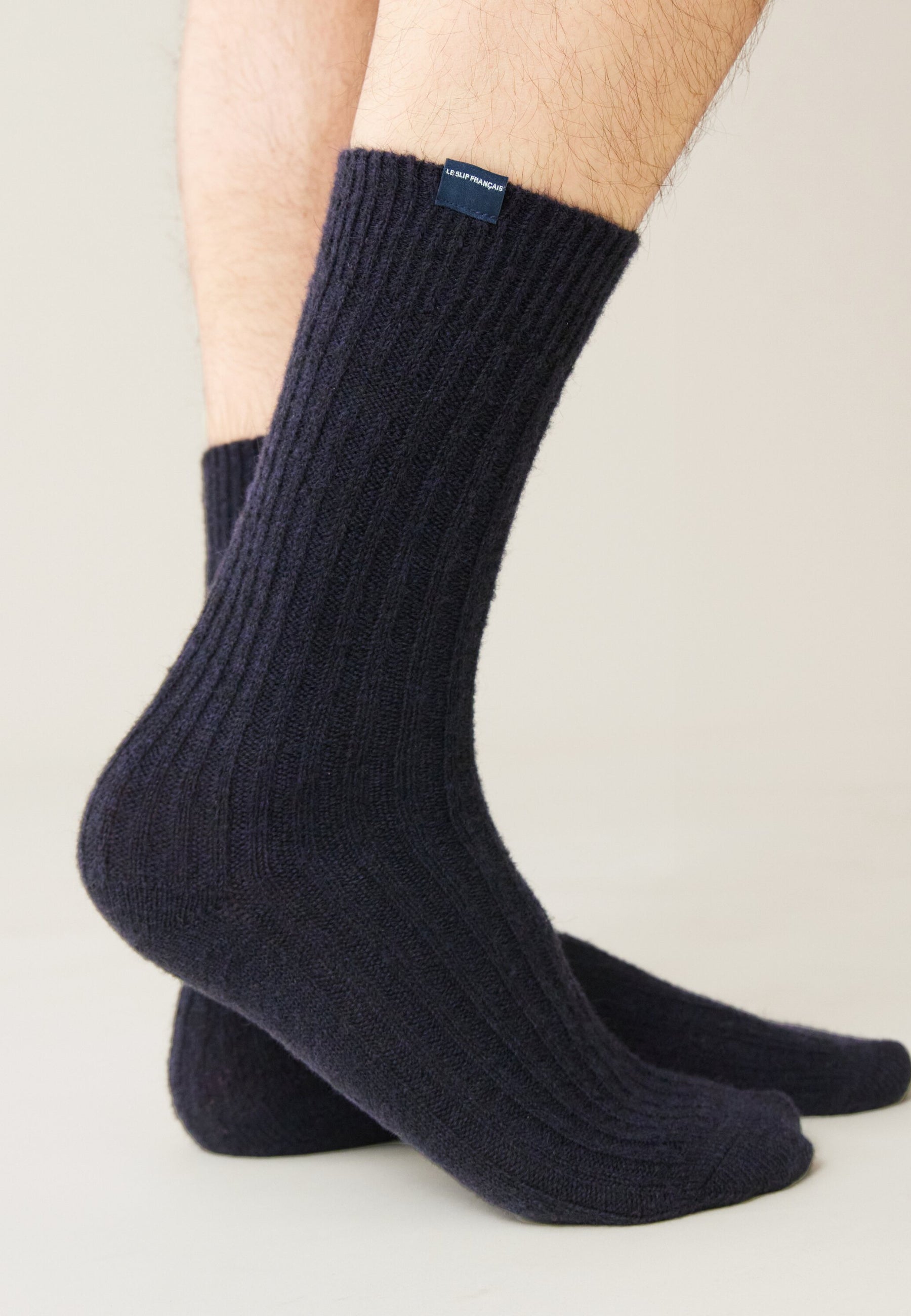 Lot de 2 chaussettes mi-hautes bleu marine et gris en mohair - Chaussettes Bleu Marine Gris