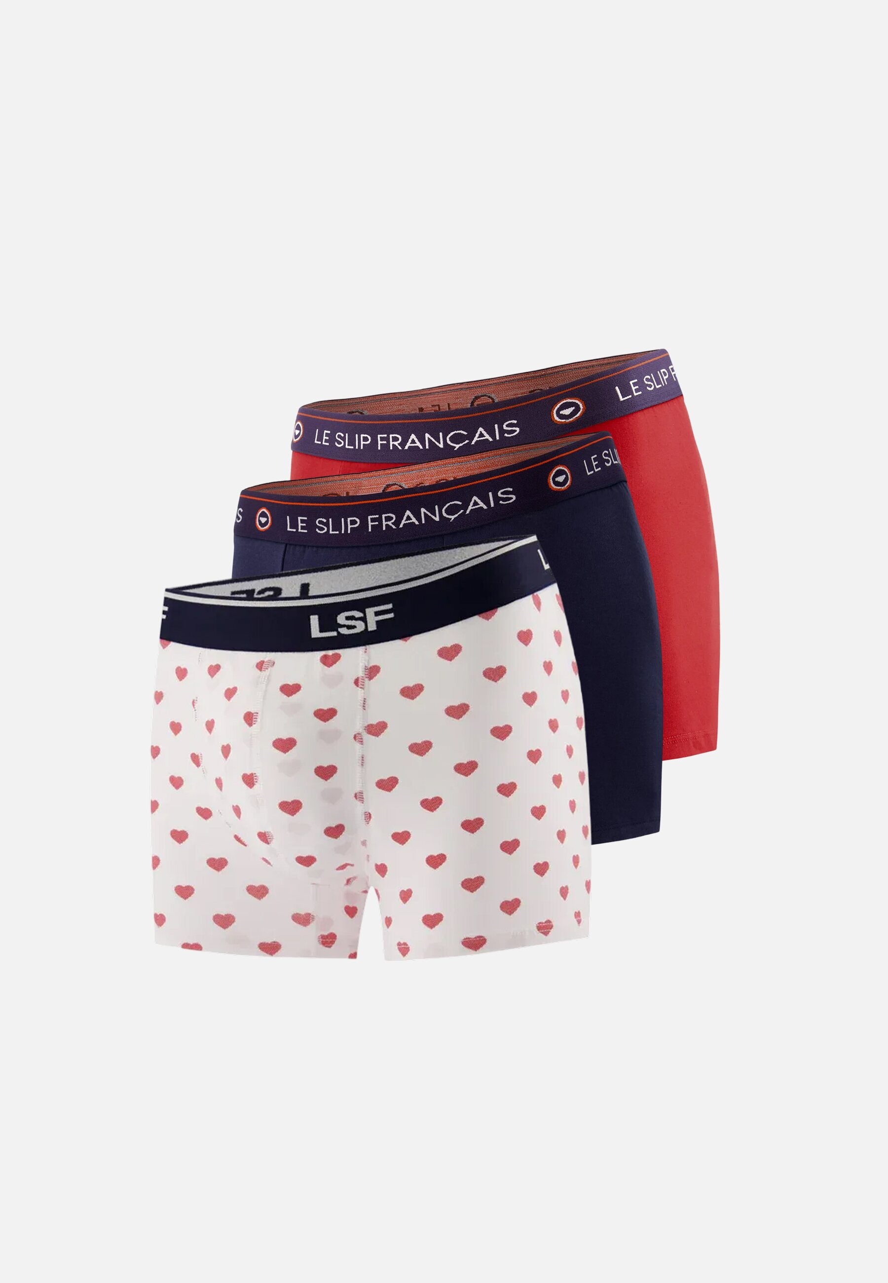 Lot de 3 boxers en coton - Boxers Petit Coeur Rouge Cerise Marine Rouge Cerise